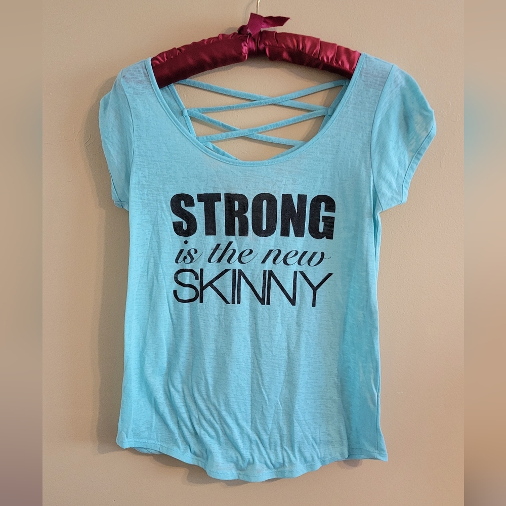 Wish and Whim | Light Blue Graphic Tee Bold Statement Burnout Top Gym